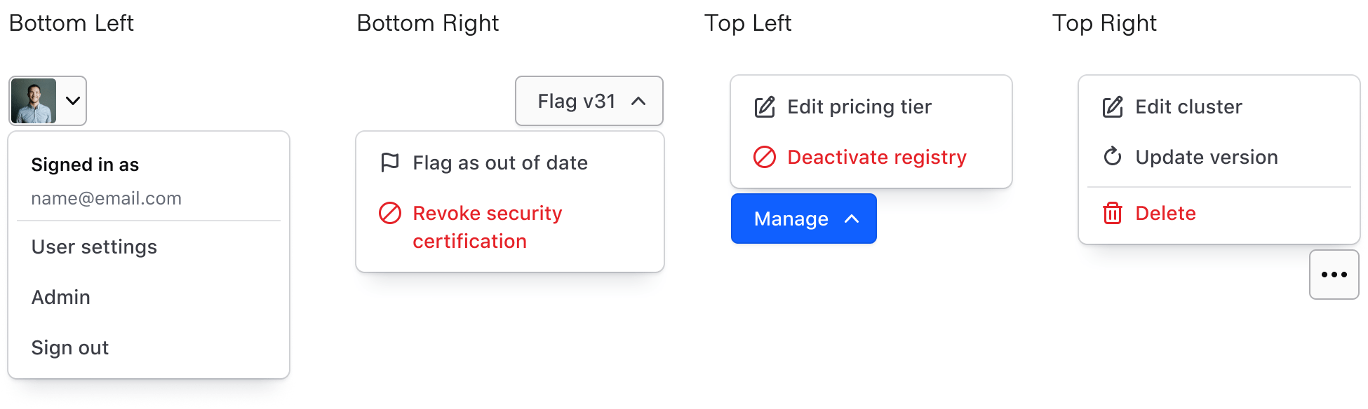 Dropdown list placement examples